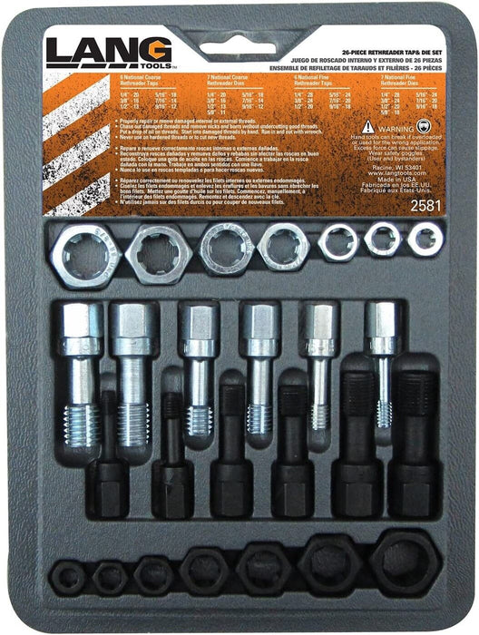 Lang Tools 2581 26-Piece Thread Restorer Tap and Die Set, black MADE IN USA
