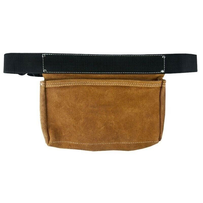 Tan leather nail bag with 2 pockets nylon web belt and fastex belt buckle - FISHER DISCOUNT