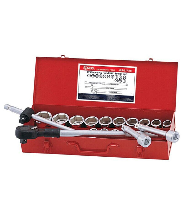 Genius Tools 17PC 3/4" Dr. SAE Hand Socket Set (CR-Mo) Made in Taiwan