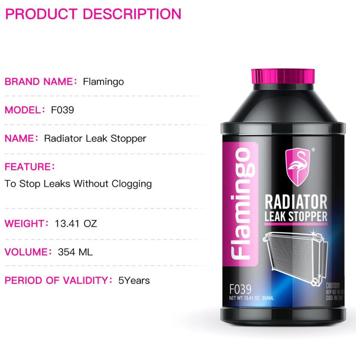 FLAMINGO - RADIATOR STOP LEAK 354ml Coolant Flush Cooling System Cleaner