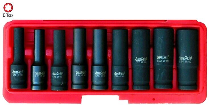 T&E Tools 9PC 1/2"DR E-Torx Bit Deep Impact Socket Set MADE IN TAIWAN E10-E24