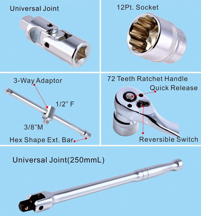 Trax 40Pc 3/8" Drive MM/SAE Socket Set Made in Taiwan 6-23mm / 1/4-7/8