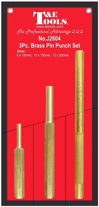 T&E Tools 3PC Brass Pin and Drift Punch Set Non Sparking & Marring 6/10/12mm