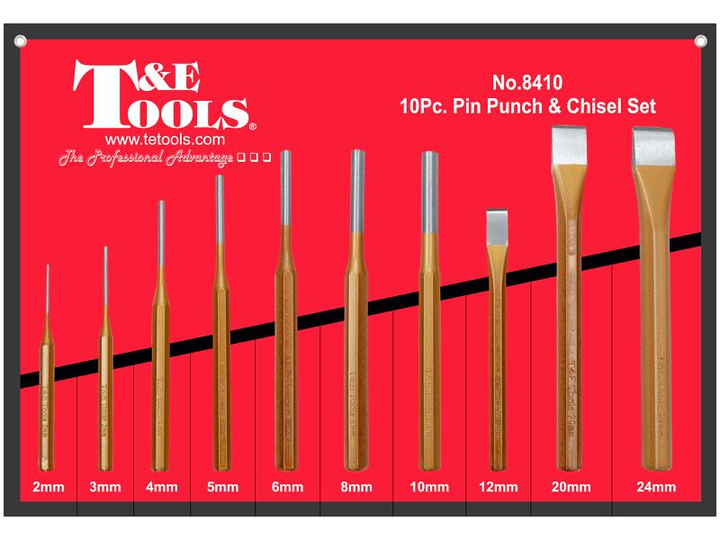 T&E Tools 10pc Pin Punch & Cold Chisel Set Made in Taiwan