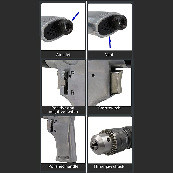 1/2inch 700rpm High-speed Pneumatic Drill Reversible Rotation Air Drill Tool