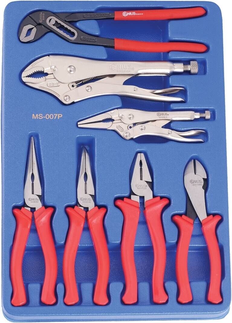 Genius Tools 7PC Bent Nose/Chain Nose/Side Cutter Plier Set Made in ...
