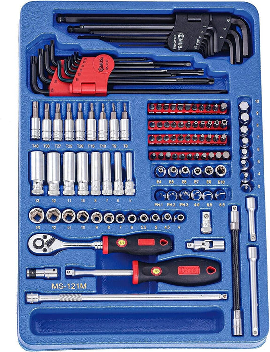 Genius Tools 121 Piece 1/4" Dr. Metric Hand Socket & Bit Socket Set - MS-121M