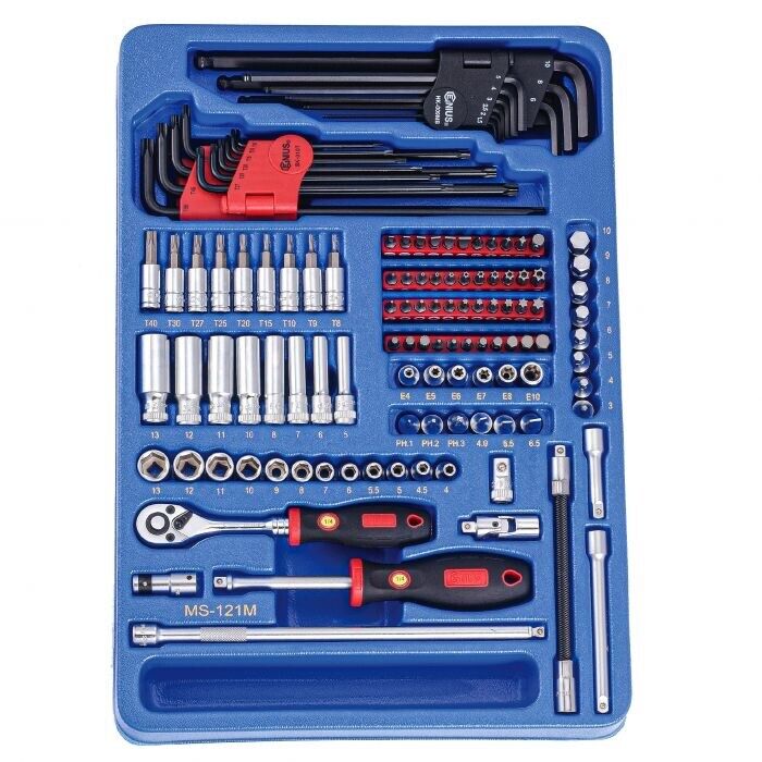 Genius Tools 121 Piece 1/4" Dr. Metric Hand Socket Bit Socket Set Made in Taiwan