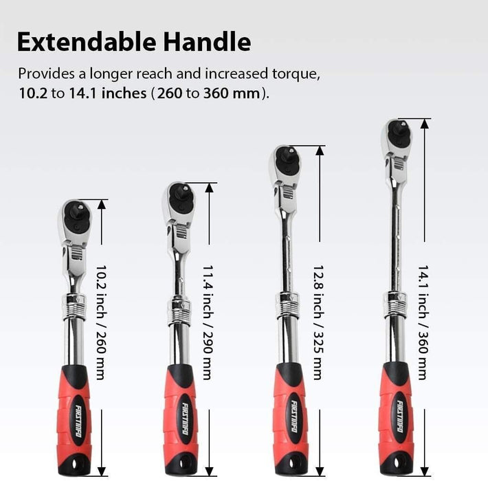 Retractable 1/4" 3/8" 1/2" Extending Ratchet Wrench 72T Handle Wrench Tools OZ