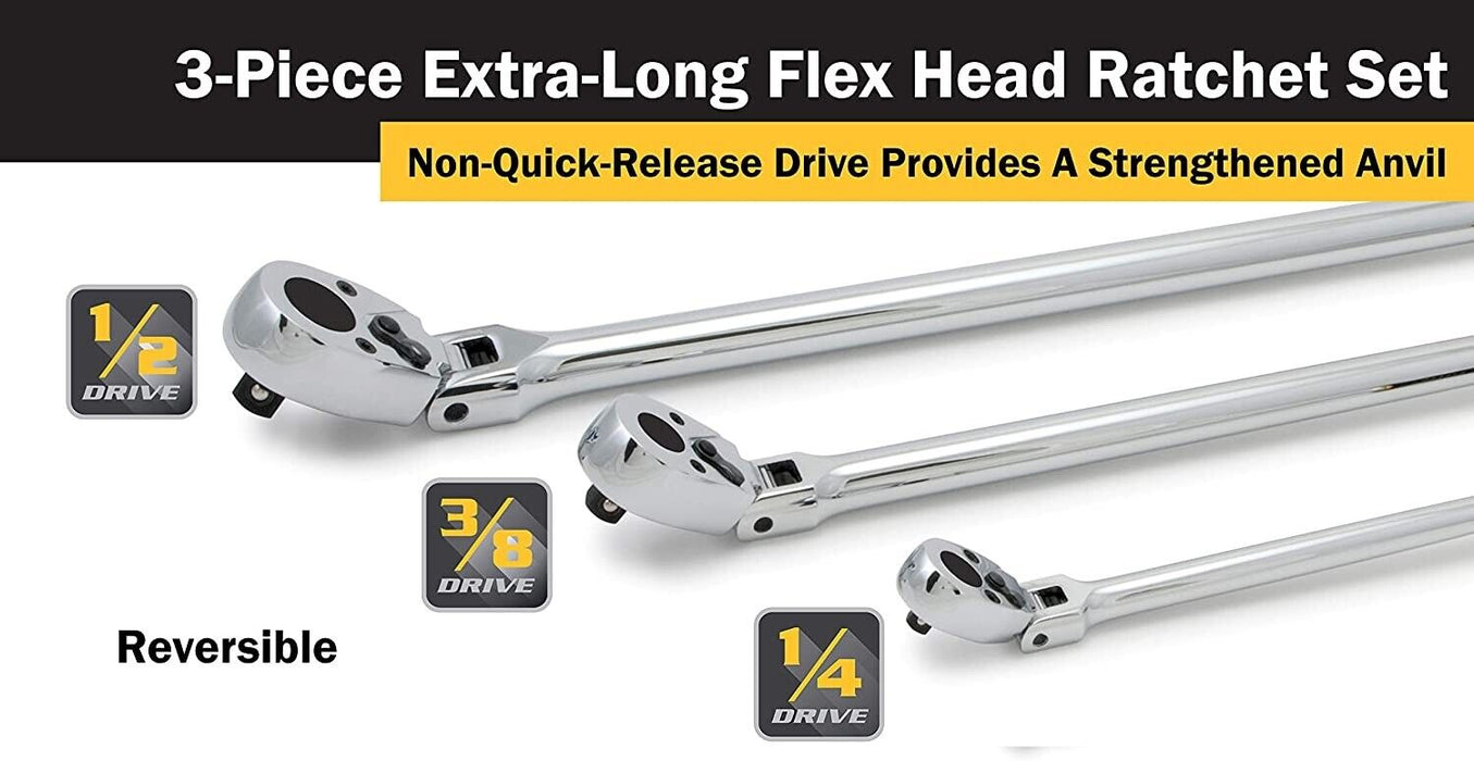 1/4 3/8Dr  72PT Ratchet Extra Long Flexible & Quick release Slimline Head