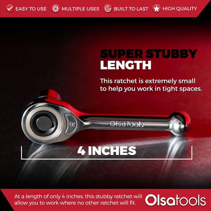 Force pro  3/8 /1/4Dr 77-115mmL Gearless Stubby Ratchet - Smooth Turning Cr-V