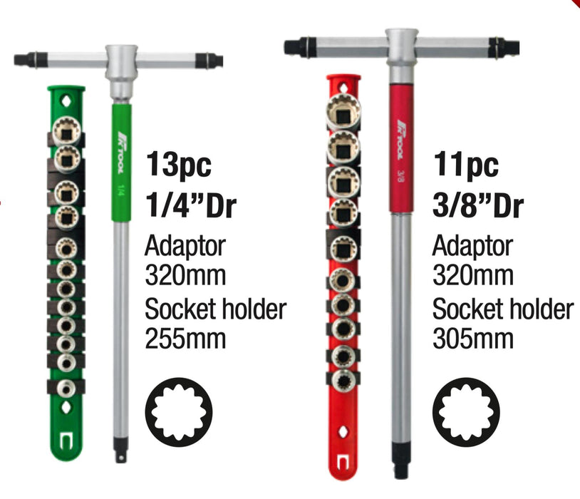PRO 1/2&3/8" Dr Short Tooth Sockets Set with 3-Way T-Handle Wrench Set 4-19mm