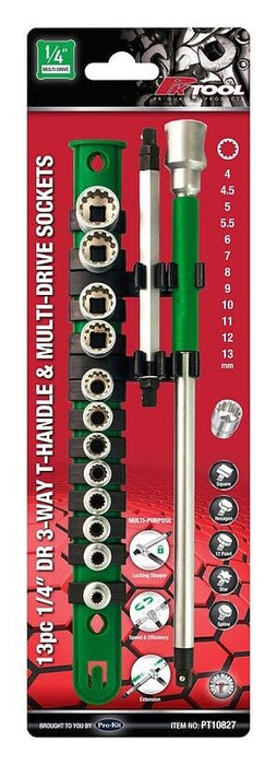 PRO 1/2&3/8" Dr Short Tooth Sockets Set with 3-Way T-Handle Wrench Set 4-19mm