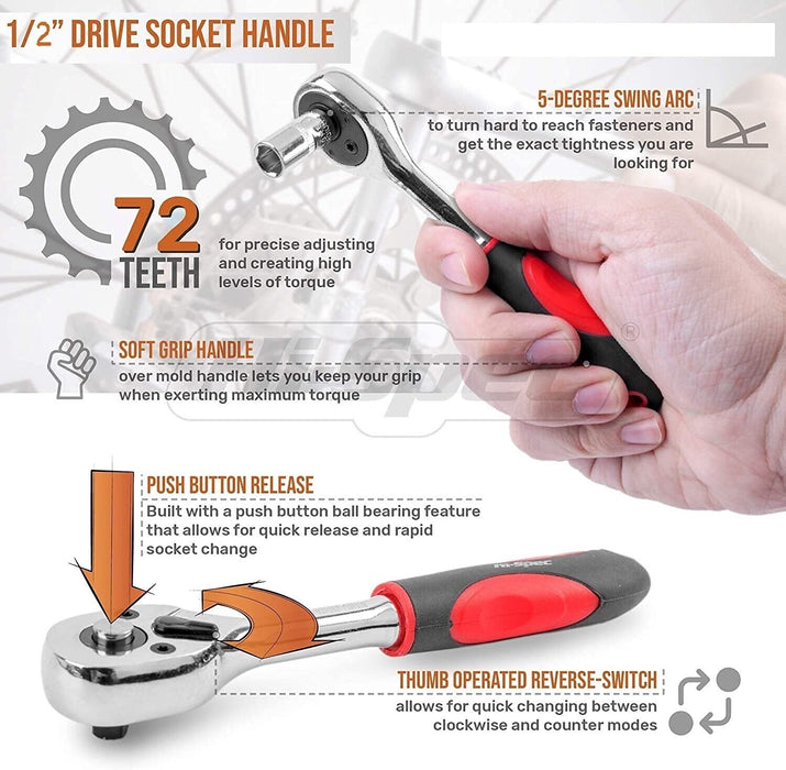 Force pro 13pc 1/2 3/8 1/4”DR 250mm Metric HETOK SOCKET & RATCHET SET 4-22mm