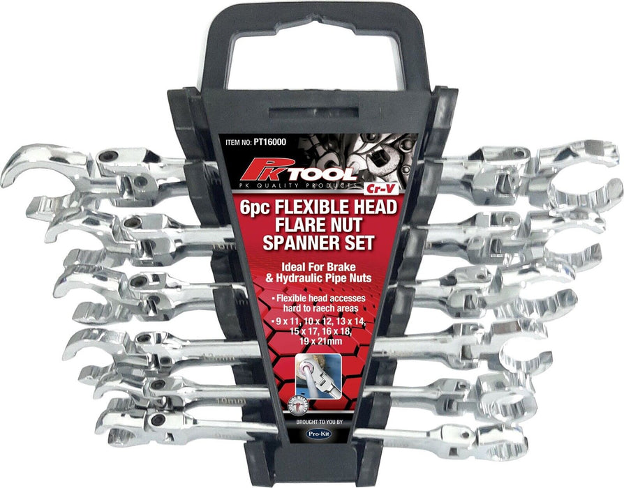 Force pro 6PC Flexible Head Flare Nut Spanner Set for Brake & Hydraulic Pipe Nut