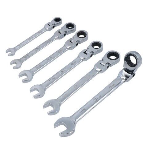 6Pc Flexible Head Ratchet Spanner Set Metric Wrench CRV 10-19MM Made in Taiwan