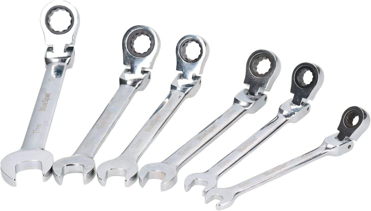 6Pc Flexible Head Ratchet Spanner Set Metric Wrench CRV 10-19MM Made in Taiwan