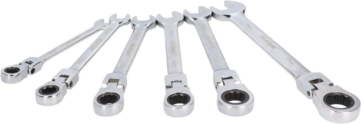 6Pc Flexible Head Ratchet Spanner Set Metric Wrench CRV 10-19MM Made in Taiwan