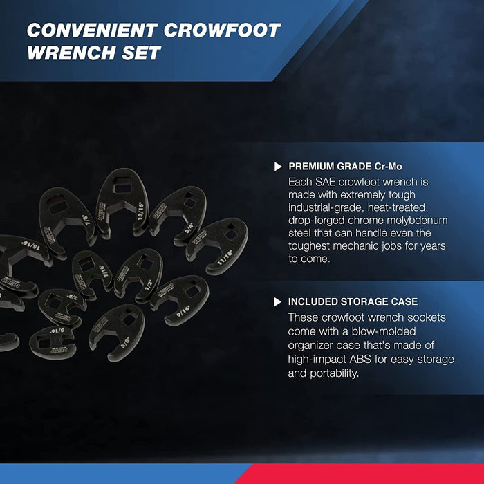 Force pro 11pcs Flare Nut Crowfoot Crows foot Spanner Wrench Set Cr-Mo 3/8-1”