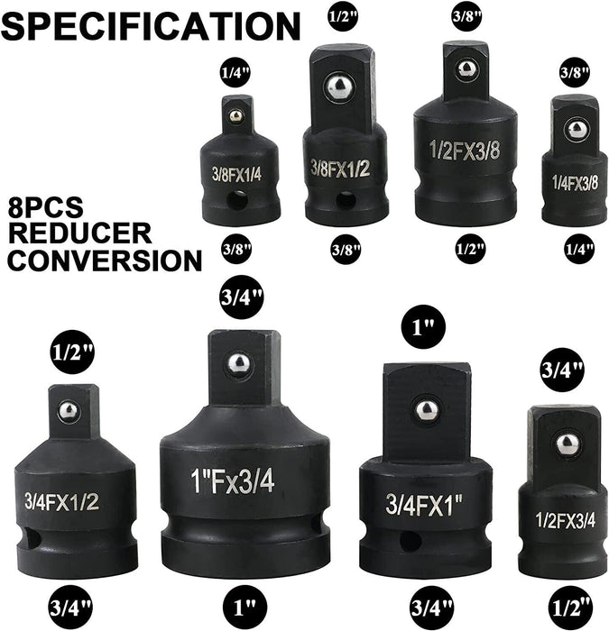 T&E Tools 11PC Impact Socket Adaptor & Universal Joint Set Made in Taiwan 76348