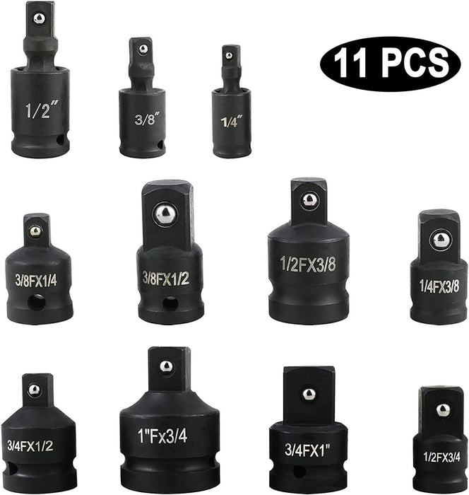 T&E Tools 11PC Impact Socket Adaptor & Universal Joint Set Made in Taiwan 76348