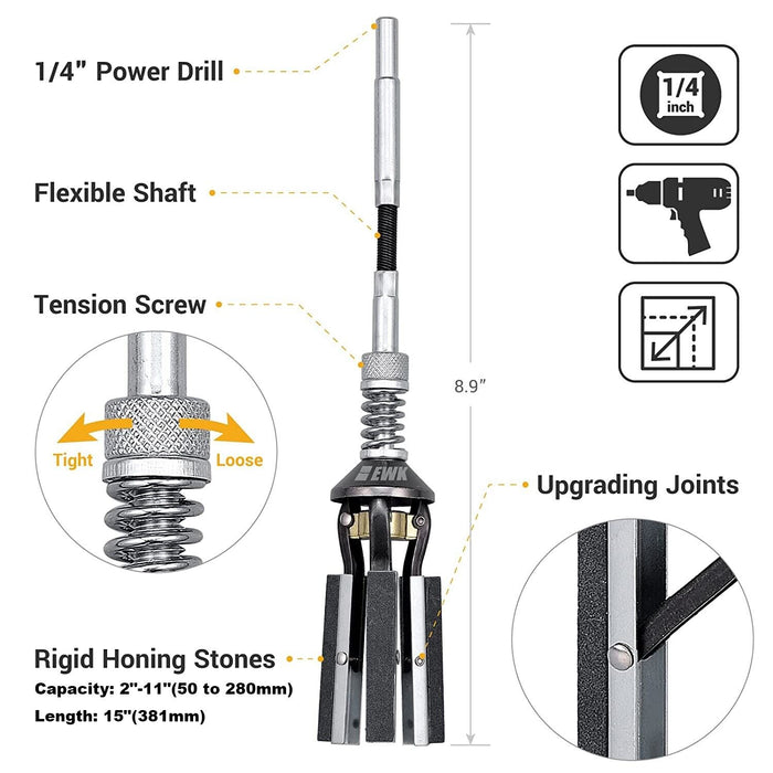 T&E Tools Large Engine Cylinder Hone Made in Taiwan 50 to 280mm Length: 15"