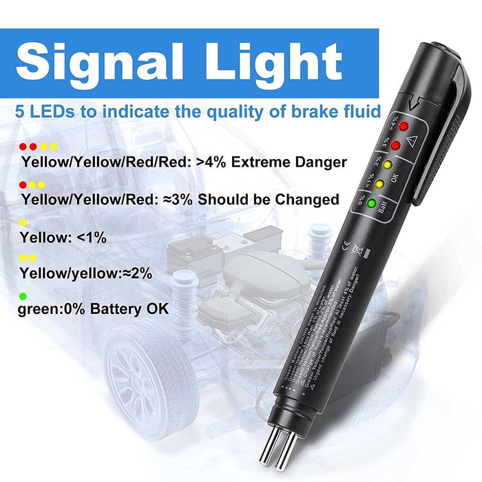 T&E Tools Brake Oil Fluid Tester LED Moisture Liquid Tool Car Vehicle Test Pen