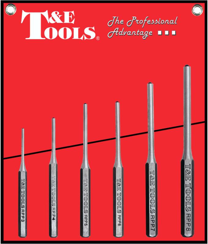 T&E Tools 6Pc Roll Pin Punch Set Bolt Catch Gun Building Removing Made ...