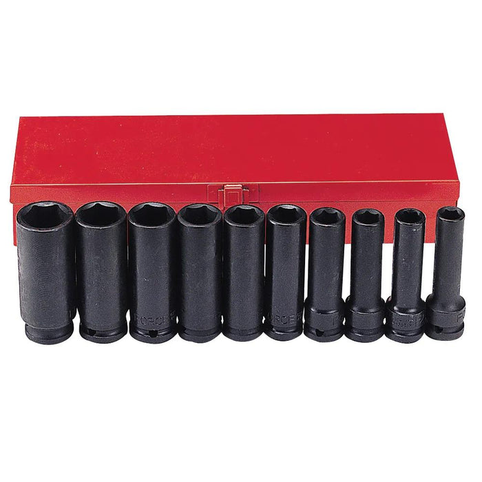 T&E Tools 10PC 1/2" Drive Metric Deep Impact Socket Made in Taiwan 11-24mm