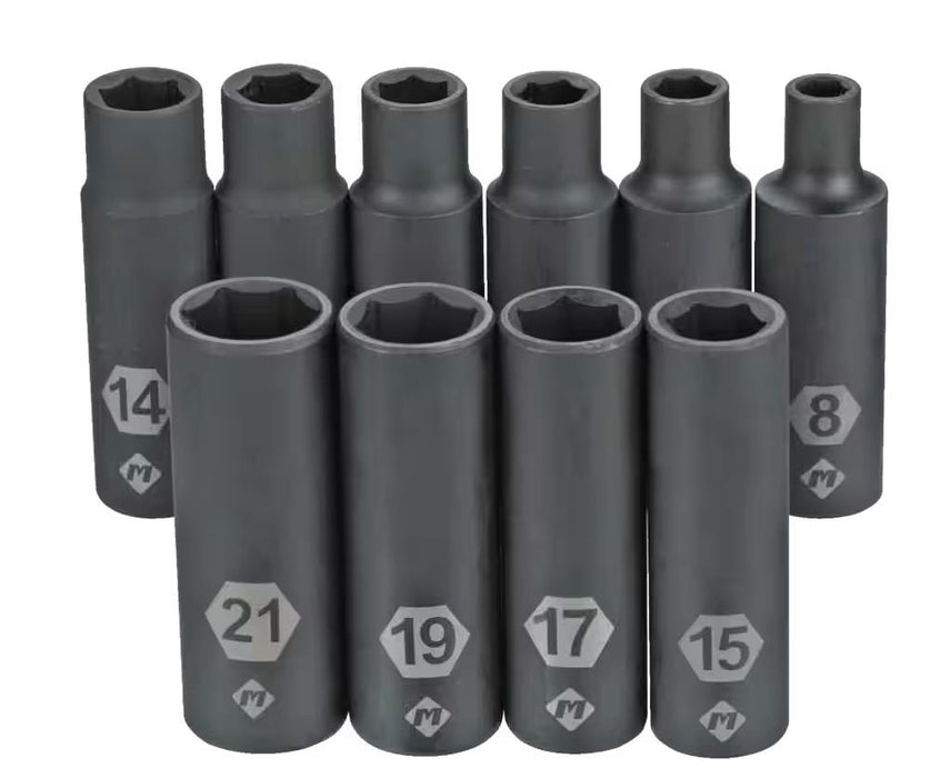 T&E Tools 14pc 1/2" Dr 6pt Metric Deep Impact Socket Set 10mm -30mm Made Taiwan