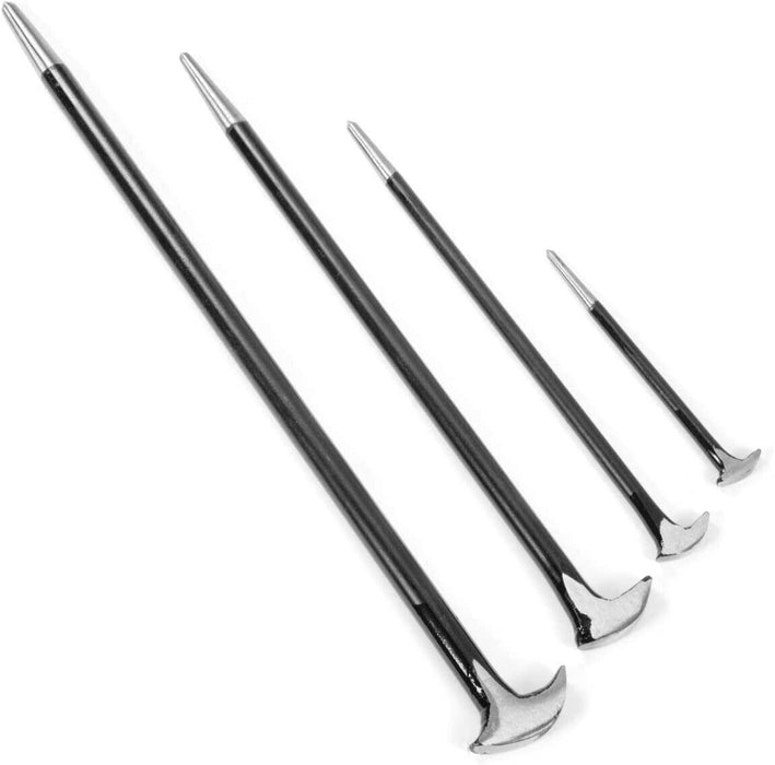 4 Piece Solid Steel Pry Bar Set Rolled Heel Prying Pinch Lever Bars