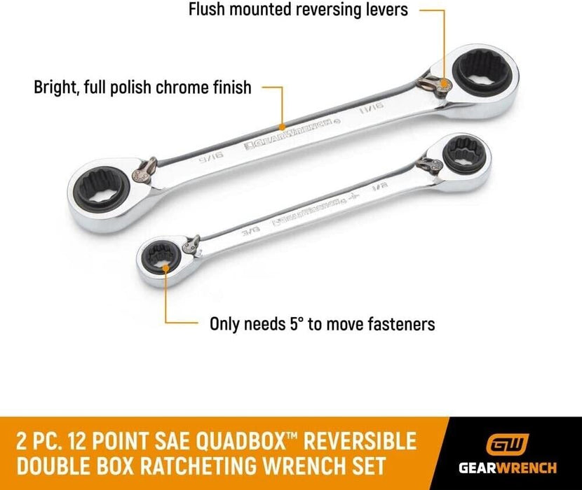 T&E Tools QuadBox Ratchet Wrench Set 8 Sizes In 2 SAE Made in Taiwan 5/16- 3/4"