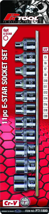 PK TOOLS  11 PIECE 3/8” DR  CR-V E-STAR SOCKET SET -Made in Taiwan E5-E20