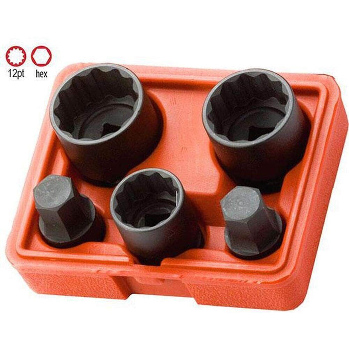 Impact Hub Socket & Socket Bit Set 5pc 12-Point 1/2"Sq Drive Made in Taiwan