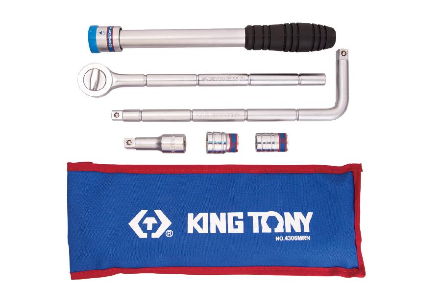 KING TONY 6 PC. 1/2" DR. Adjustable L-handle Wheel Wrench Set Made in Taiwan