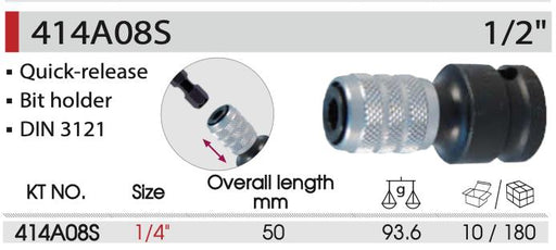 KING TONY 1/2" Dr. 1/4" Hex Shank Impact Bit Holder, 41mmL Made in Taiwan - FISHER DISCOUNT