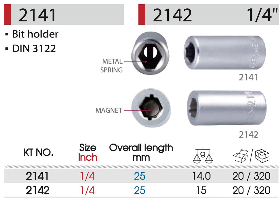 KING TONY CrV Socket Adaptor 1/4" female DR Hex 1/4" standard screwdriver bit