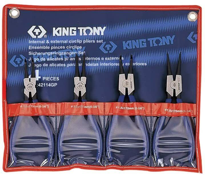 KING TONY 7" Nickel Coated Circlip Pliers Set Snap Ring Remover Rolling Punch