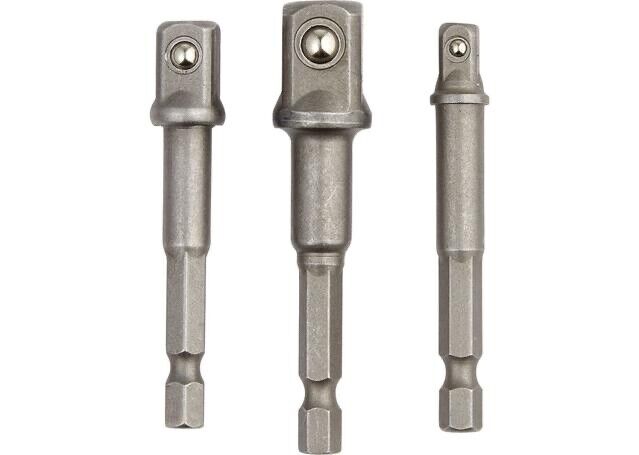 3PC Drill Socket Adaptor Hex Drive To 1/4" 3/8" 1/2" Impact Drill BIts Driver