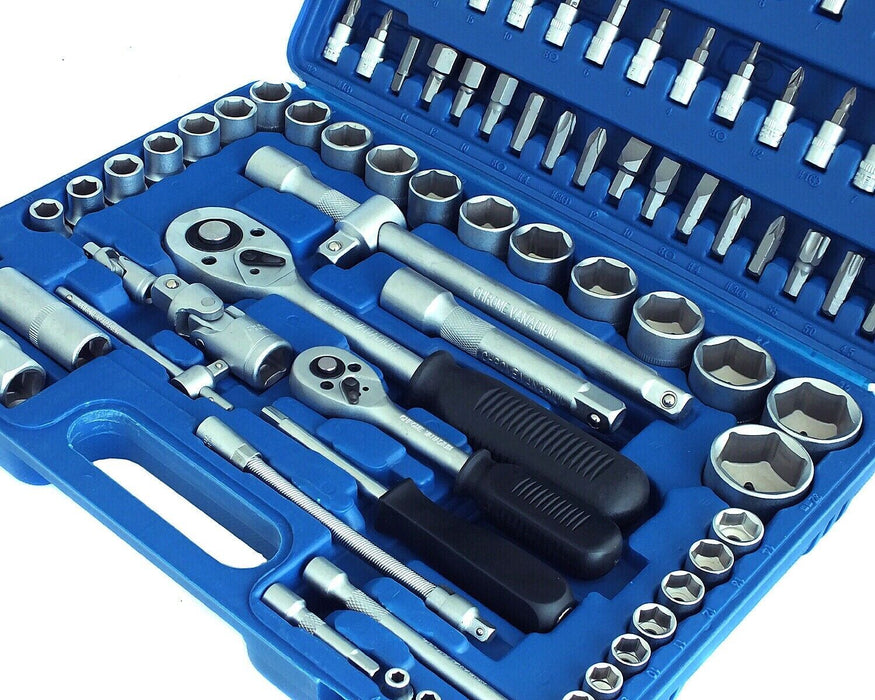 94PC 1/2" & 1/4" SOCKET SET & SCREWDRIVER BIT TORX RATCHET DRIVER CASE TOOL KIT