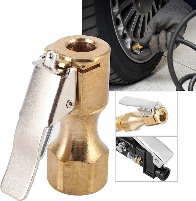 Ball Tire Air Chuck with Valve Stem Lock On Clip Tyre Inflator Brass Fitting