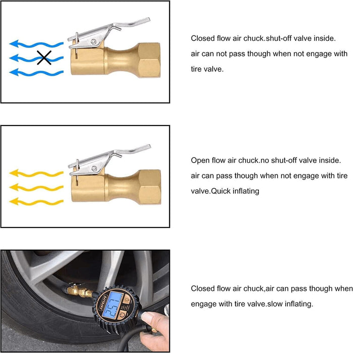 Ball Tire Air Chuck with Valve Stem Lock On Clip Tyre Inflator Brass Fitting