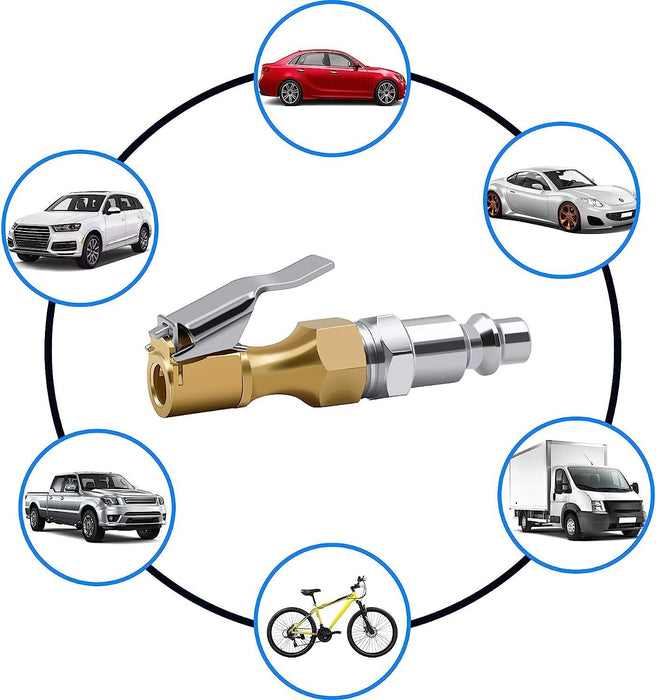 Ball Tire Air Chuck with Valve Stem Lock On Clip Tyre Inflator Brass Fitting