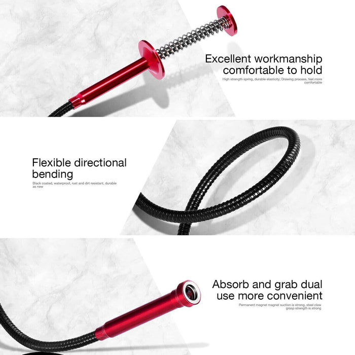 Red Flexible Pick Up Tool With Magnet 4 Claw Magnetic Long Spring Grabber 60cm