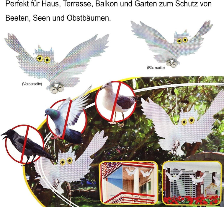 2PC Owl Shape Discs Reflective Bird Pigeon Repellent Scarer Decoy Deterrent