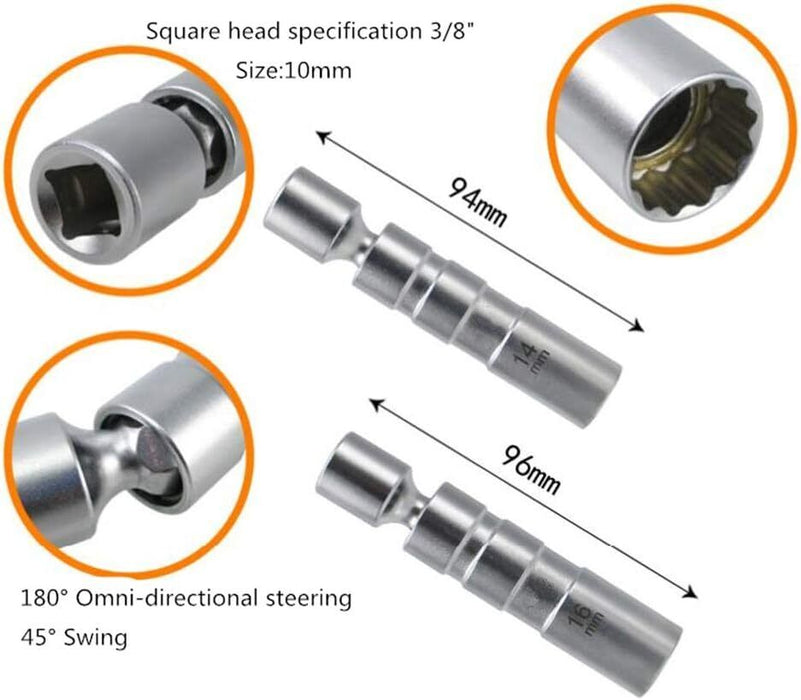 14MM & 16MM 21MM Thin Wall Magnetic Swivel Spark Plug Socket - 3/8-Inch Drive - FISHER DISCOUNT