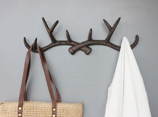 Vintage Rustic Cast Iron Deer Antlers Wall Hooks, Decorative Wall Mounted - FISHER DISCOUNT