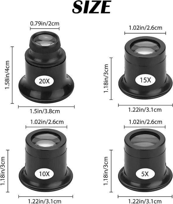 4PCS Loupe Eyeglass Magnifiers Set 5X 10X 15X 20X Watch Repair Loupe AU STOCK
