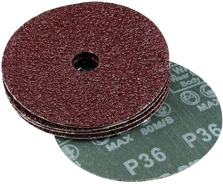 5PC P36 5" 125MM RESIN FIBRE SANDING DISC ALUMINIUM OXIDE Grinding Wheel Disc