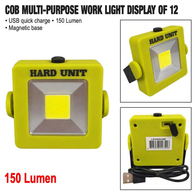 HARD UNIT Work Light COB USB Rechargeable Car Emergency Work Lamp Camp 150 Lumen